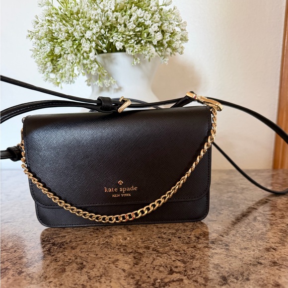 kate spade Handbags - kate spade black leather crossbody with gold chain detail